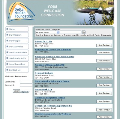 Delta Health Foundation database and rating page