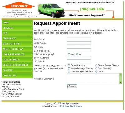ServPro of Athens request appointment page