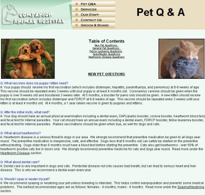 Companion Animal Hospital - Content Page